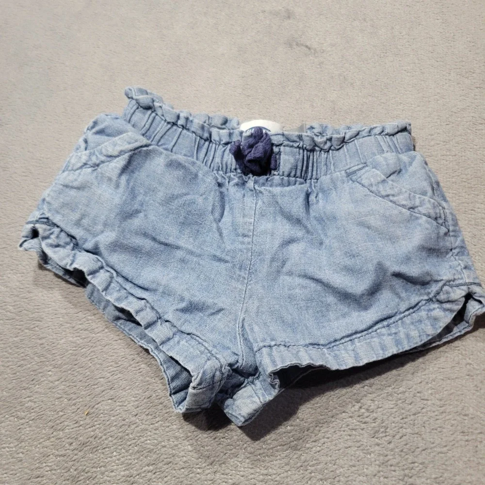 Old Navy Shorts Baby Girls 12-18 Blue Paperbag Waist Chambray Ruffle Trim Cotton